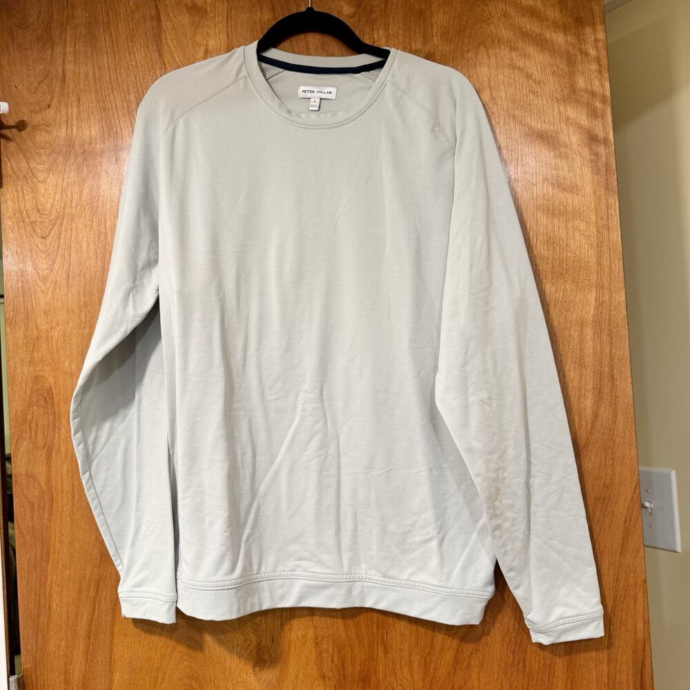 Peter Millar Performance Crewneck Pullover Gray Athletic Shirt Mens L